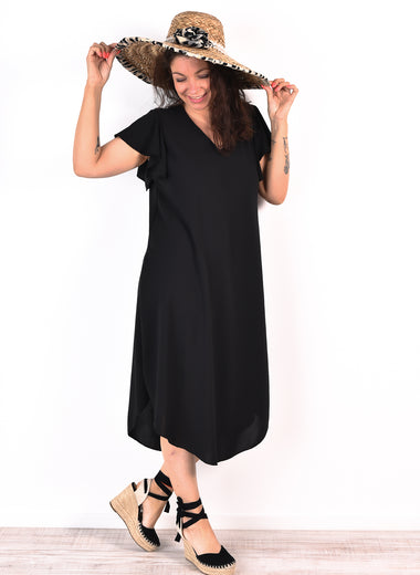 Robe fluide unie col V – Manches courtes – Sarah