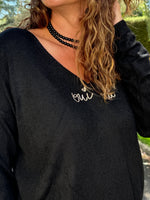 Pull Col V "Oui Oui" – Taille unique jusqu’au 48 ⭐️