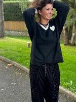 ★ Pull cœur bi-couleurs – Marron ou Noir – Taille unique jusqu’au 48
