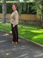 Pantalon large velours côtelé – Taille unique jusqu’au 46 – Taupe ou chocolat 🖤