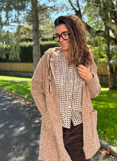 Manteau à capuche zippé avec poches – Camel ou Noir – TU jusqu’au 44