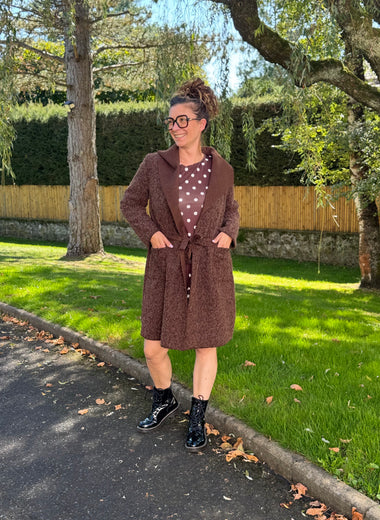 Manteau ceinturé en laine bouillie – Noir ou marron – Taille unique jusqu’au 44
