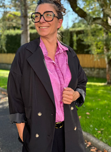 Veste oversize noire – Élégance décontractée – Taille unique jusqu’au 46