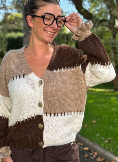 Gilet tricolore oversize – beige ou marron