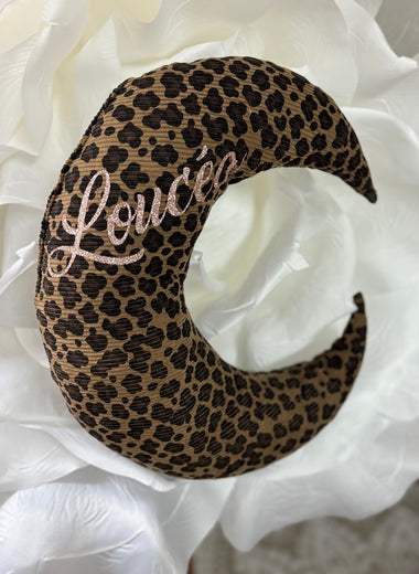 ★ Coussin Lune personnalisable – Velours Léopard ★