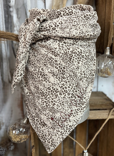 ★ Écharpe léopard beige & marron – velours côtelé – fait main