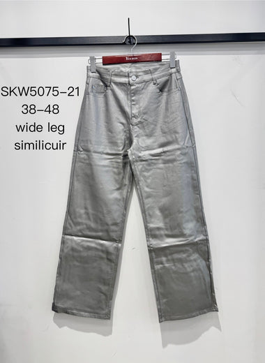 ★ Pantalon Wide Leg Enduit – Effet Similicuir