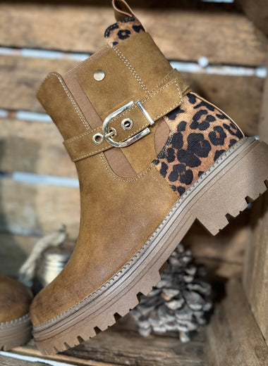 ★ Bottines camel & léopard – Confort & caractère
