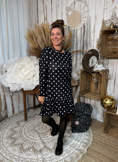 ★ Robe fluide à pois – col rond, manches longues