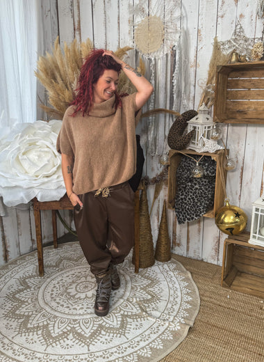 Jogging satiné marron brillant – Loulou l’Étoile ★ Élégance & confort ★ Made in Italy