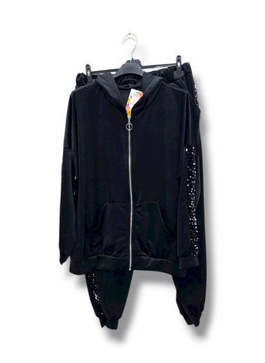 Ensemble ★ jogging velours noir sequins – TU jusqu’au 52 – Fabriqué en Italie