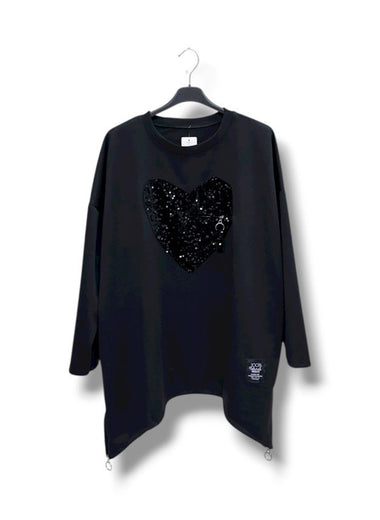 Pull oversize cœur sequins – TU jusqu’au 52 – Fabriqué en Italie
