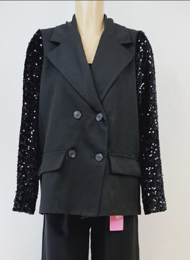 Blazer femme noir manches sequins – Loulou l’Étoile ★