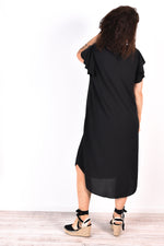 Robe fluide unie col V – Manches courtes – Sarah