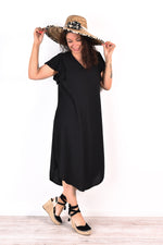 Robe fluide unie col V – Manches courtes – Sarah