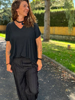 Pantalon à rayures – Taille unique 36/44 – Marine ou Noir 🖤
