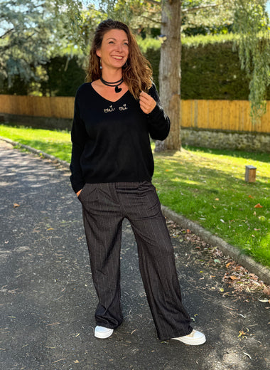 Pantalon à rayures – Taille unique 36/44 – Marine ou Noir 🖤