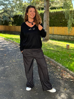 Pantalon à rayures – Taille unique 36/44 – Marine ou Noir 🖤