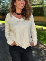 Pull Col V "Oui Oui" – Taille unique jusqu’au 48 ⭐️