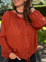 Blouse fluide en coton – Taille unique jusqu’au 44 – Écru, marron, terracotta 🖤
