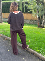 ★ Pull cœur bi-couleurs – Marron ou Noir – Taille unique jusqu’au 48