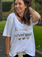 ★ T-shirt blanc « L’amour c’est moi » – Taille unique jusqu’au 48