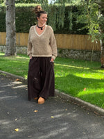 Pantalon large velours côtelé – Taille unique jusqu’au 46 – Taupe ou chocolat 🖤