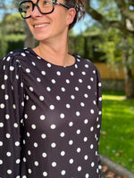 ★ Robe fluide à pois – col rond, manches longues