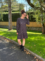 ★ Robe fluide à pois – col rond, manches longues