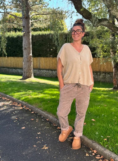 ★ Pantalon velours rayé – coupe droite élastiquée