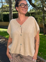 Gilet sans manches – Beige, gris chiné – Taille unique jusqu’au 48