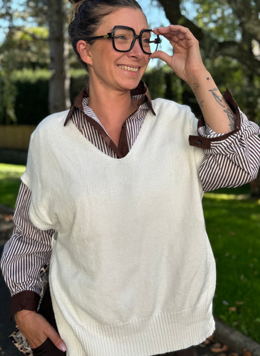 🖤 Pull sans manches col V noir - Fabriqué en Italie
