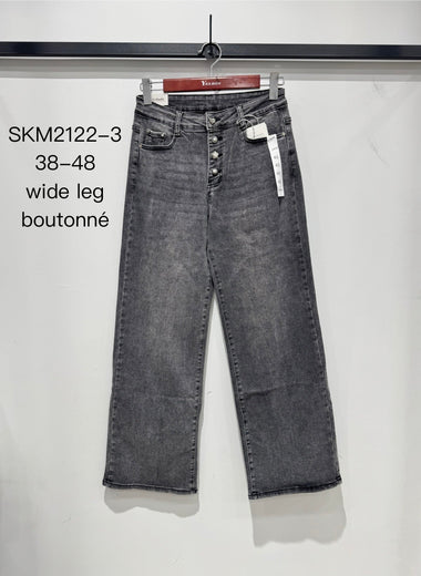★ Jean Wide Leg Gris – Taille Haute Boutonnée