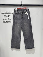 ★ Jean Wide Leg Gris – Taille Haute Boutonnée