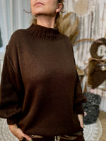 ★ Pull col montant manches bouffantes – Noir, Gris ou Marron