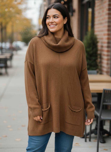 Pull long col roulé