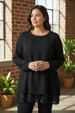 Tunique noire oversize fluide avec sequins – Made in Italy