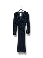 Robe longue noire cache-cœur sequins – Taille unique jusqu’au 52 – Made in Italy