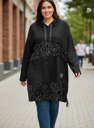 Robe sweat à capuche oversize sequins – TU jusqu’au 52 – Fabriquée en Italie