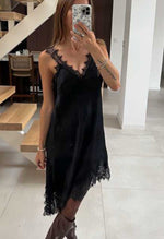 ★ Robe dentelle noire ou marron – décolleté & bas en dentelle – Taille unique jusqu’au 44