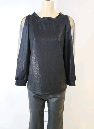 Blouse noire femme manches transparentes irisée – taille unique