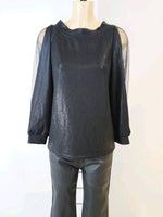 Blouse noire femme manches transparentes irisée – taille unique